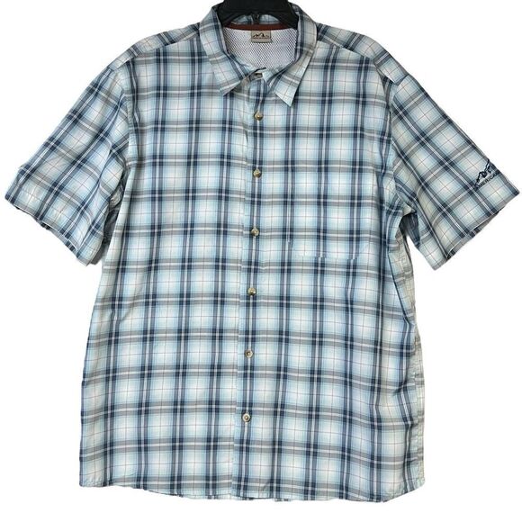 American Outback Button Down Windowpane Short Sleeves Shirt Mesh Blue White - Picture 1 of 12